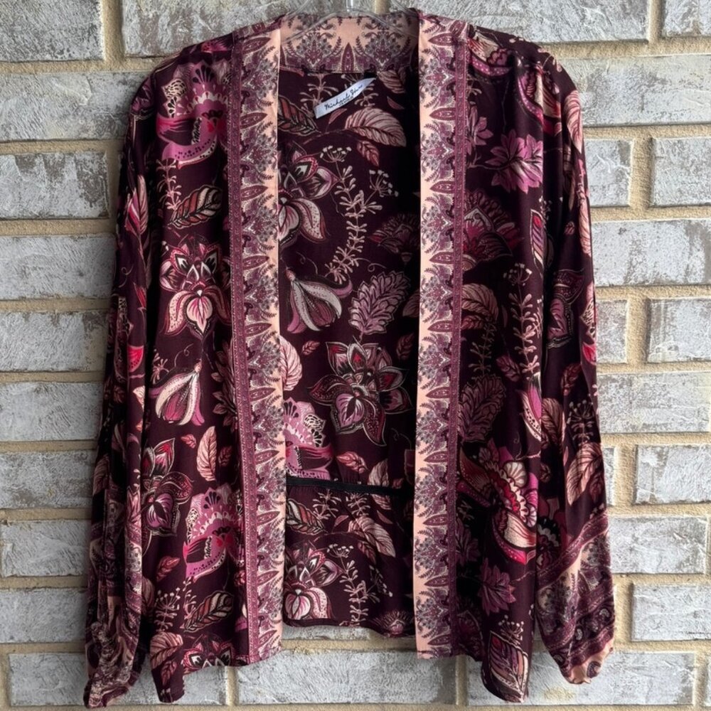 Michael Stars 3/4 Sleeve Floral Boho Wrap Cover Up Women's Size S